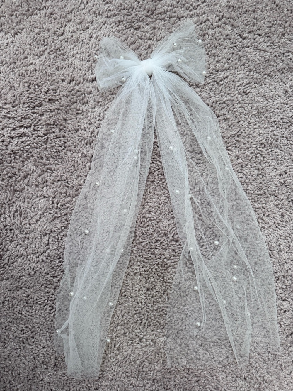 White Tulle Bow Hair Accessory with Pearls
